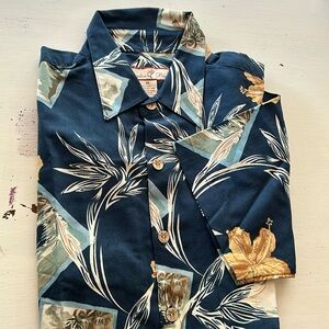 PARADISE BLUE MENS BLUE FLORAL HAWAIIAN SHORT SLEEVE SILK/COTTON SHIRT MEDIUM